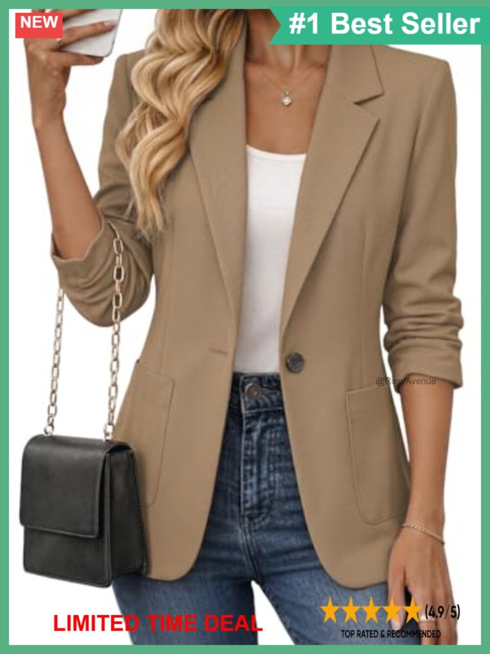Ruched 3/4 Sleeve Blazer Lightweight Fitted Business Casual Jacket